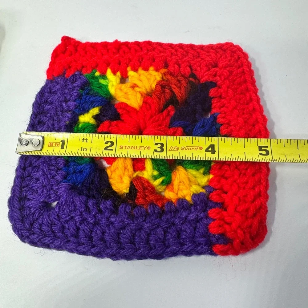Handmade Rainbow‎ Crochet Coaster Granny Squares Set of 6 Multicolor Boho Craft